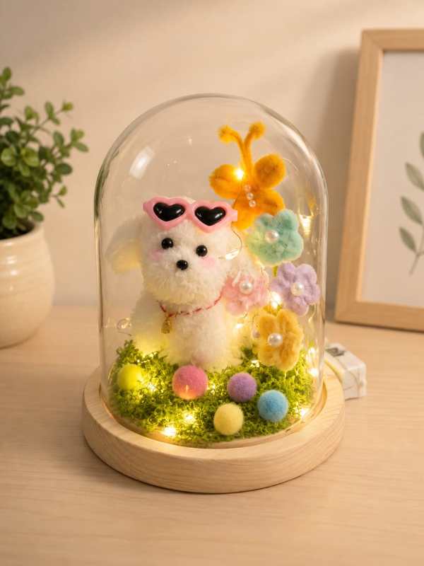 Crochet Puppy Flower Glass Dome